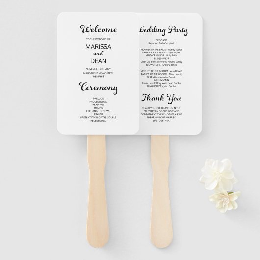 Modernes Flair Script Minimal White Wedding Progra Fächer (Vorne und Hinten)