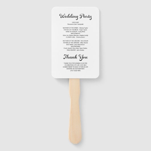 Modernes Flair Script Minimal White Wedding Progra Fächer (Rückseite)