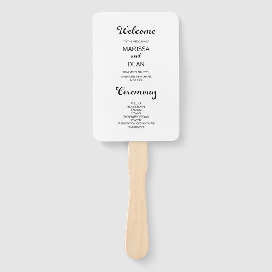Modernes Flair Script Minimal White Wedding Progra Fächer (Vorderseite)