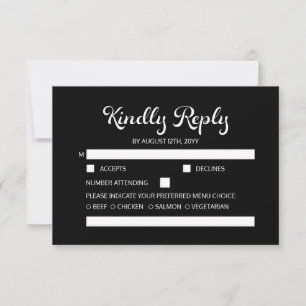 Modernes Flair Script Minimalistisch Black Wedding RSVP Karte