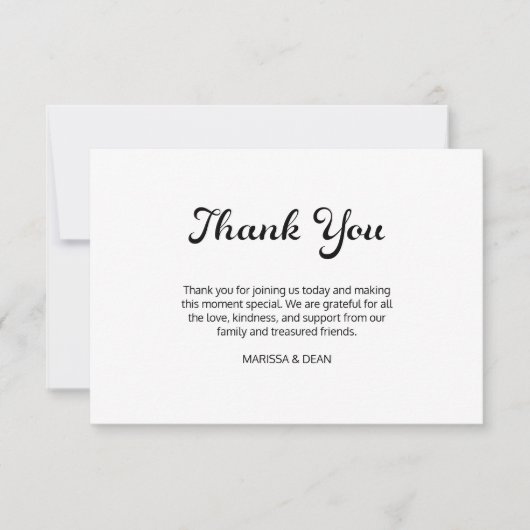 Modernes Flair Script Minimalistisch White Wedding Dankeskarte (Vorderseite)
