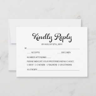 Modernes Flair Script Minimalistisch White Wedding RSVP Karte