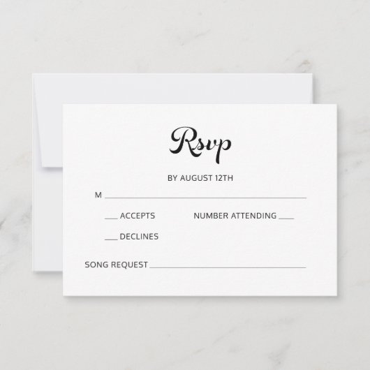 Modernes Flair Script Minimalistisch White Wedding RSVP Karte (Vorderseite)
