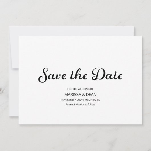 Modernes Flair Script White Wedding Save the Date Einladung (Vorderseite)