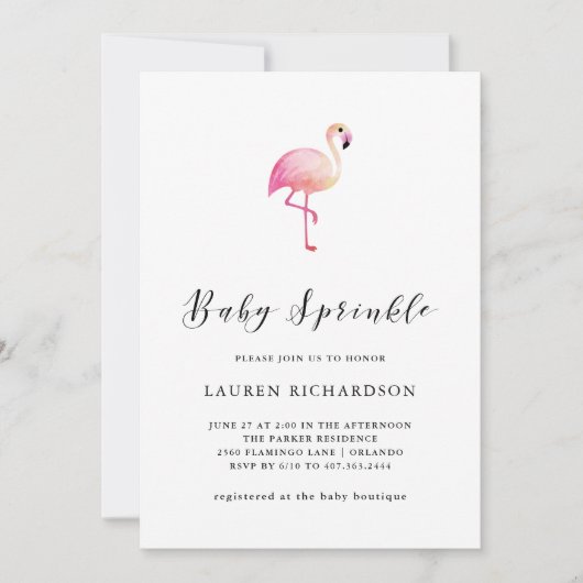 Modernes Flamingo | Einladung von Baby Sprinkle (Vorderseite)