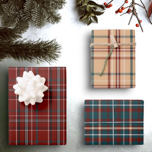 Modernes Flannel Kariert Winter Weihnachtsgeschenk Geschenkpapier Set
