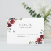 Modernes floral Burgundy Rustic Script Brautparty RSVP Karte (Stehend Vorderseite)