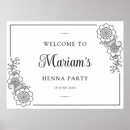 Modernes Floral Henna Mendhi Willkommen Poster (Vorne)
