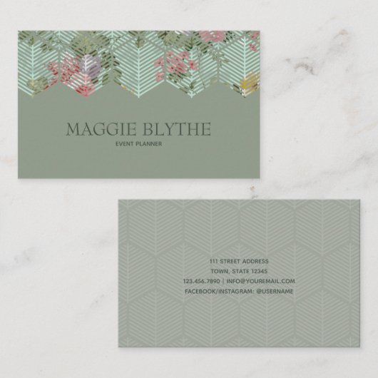 Modernes Floral-Hexagon Visitenkarte (Vorne/Hinten)