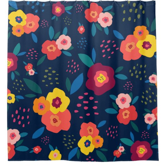 Modernes Floral Muster fett blaues Korallen Duschvorhang (Vorderseite)