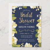 Modernes Floral Navy & Gold Brautparty Einladung (Vorderseite)