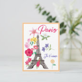 Modernes Floral Paris je t'aime Eiffel Tower Reise Postkarte (Stehend Vorderseite)