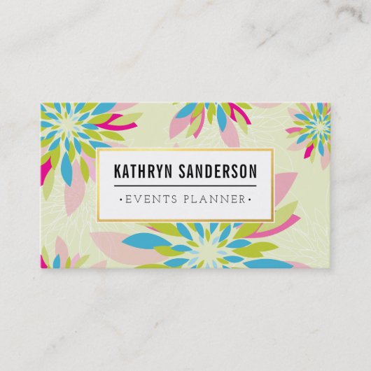 MODERNES FLORAL PATTERN Gold Logo Blume grün pink Visitenkarte (Vorderseite)