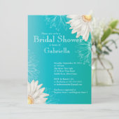 Modernes Floral Türkis Blue Daisy Brautparty Einladung (Stehend Vorderseite)