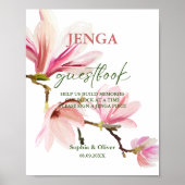 Modernes Floral Wedding Jenga Gästebuchzeichen Poster (Vorne)