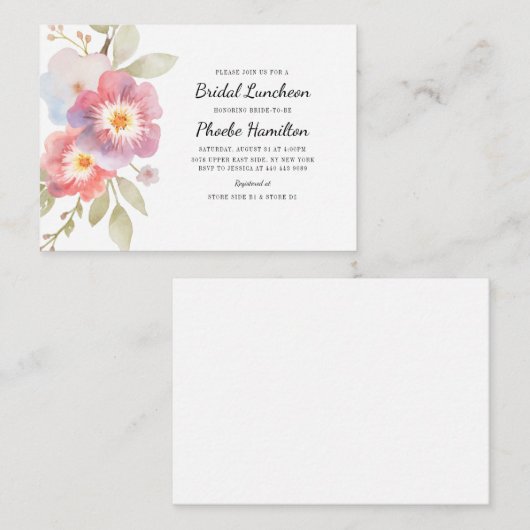 Modernes, florales botanisches Brautparty Mitteilungskarte (Vorne/Hinten)