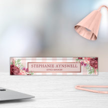 Modernes, florales Burgund Pink Streifen Wasserfar