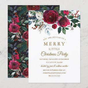 Modernes, florales Burgunder Weihnachtsfest-Party Einladung
