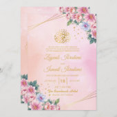 Modernes florales Gold bildet einen Rahmen für isl Einladung (Vorne/Hinten)