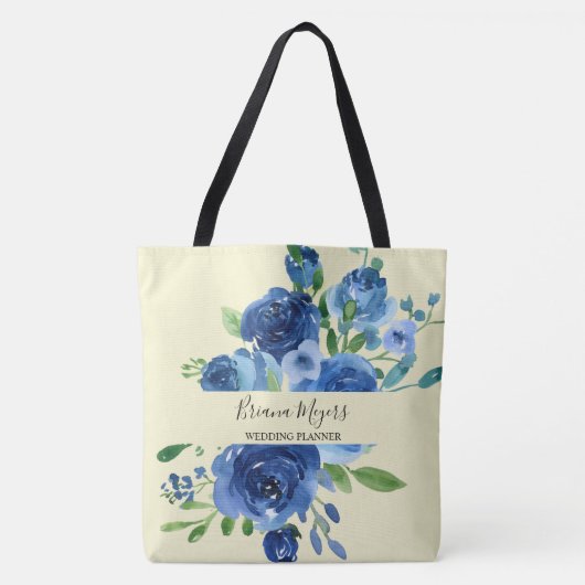 Modernes florales Navy-Yellow-Geschäft Tasche (Vorderseite)