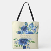 Modernes florales Navy-Yellow-Geschäft Tasche (Rückseite)