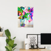 Modernes, florales Stillleben mit Jakobar-Aquarell Poster (Heimbüro)