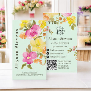 Modernes florales Wasserfarbenprägezeichen mit grü Visitenkarte