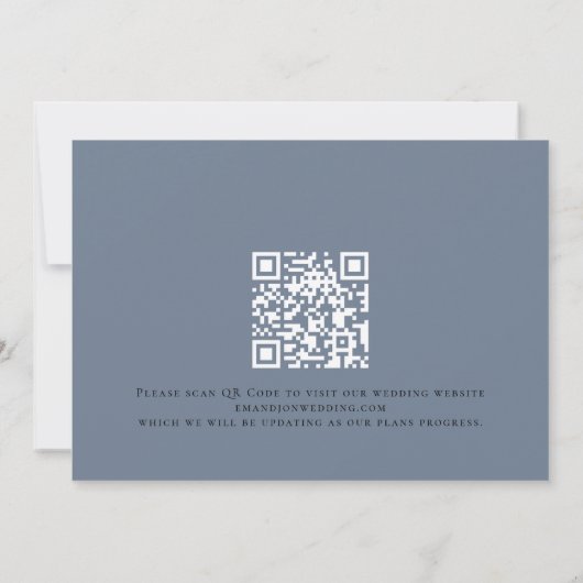 Modernes Florals Dusty Blue QR Code Wedding Save The Date (Rückseite)