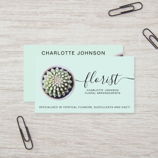 modernes floristisches Drehbuch tropisches Kaktus  Visitenkarte (Vorderseite/Rückseite Beispiel)