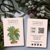 Modernes Floristisches Logo Rosa QR Code Social Me Visitenkarte