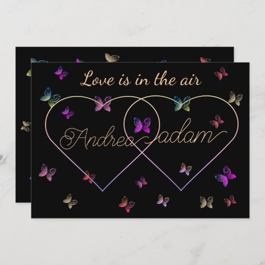 modernes Flugschmetterlingsherz Einladung (Vorne/Hinten)