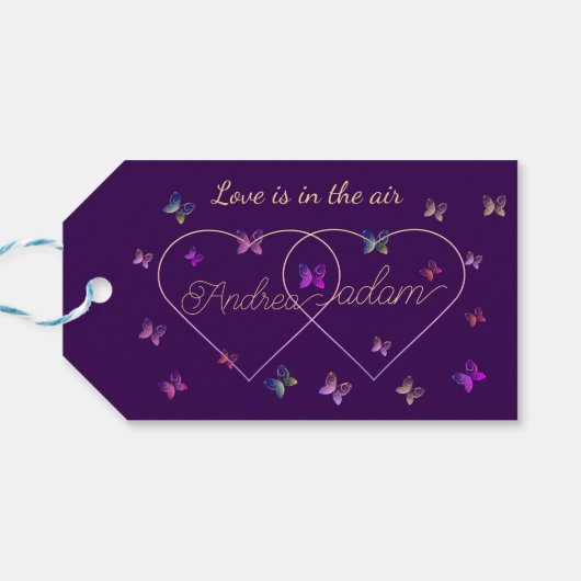 modernes Flugschmetterlingsherz Geschenkanhänger (Rückseite Horizontal)