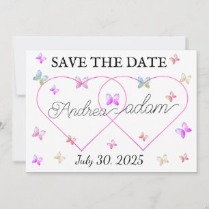 modernes Flugschmetterlingsherz Save The Date