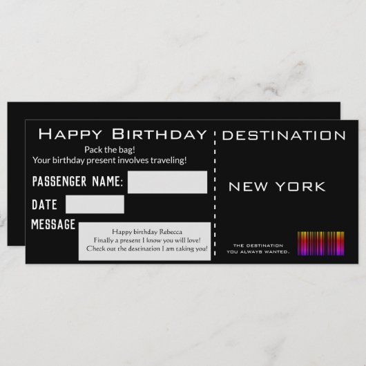 Modernes Flugticket Präsentieren Stil Geburtstag Einladung (Vorne/Hinten)