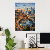 Modernes Fluss-Stadt-Skyline-Poster Poster (Heimbüro)