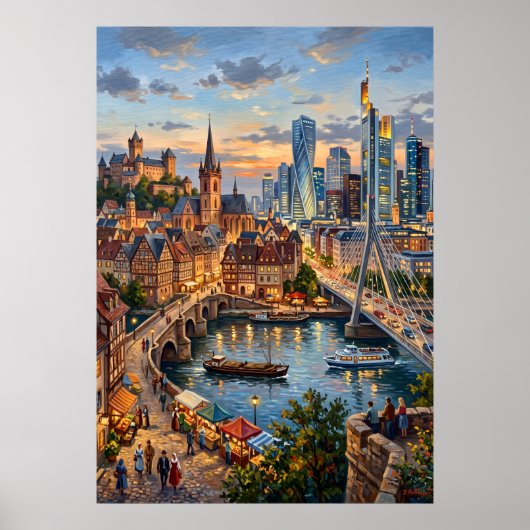 Modernes Fluss-Stadt-Skyline-Poster Poster (Vorne)