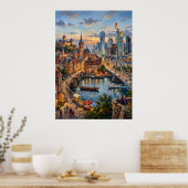 Modernes Fluss-Stadt-Skyline-Poster Poster (Küche)