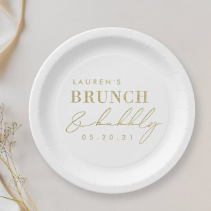 Modernes Fohlen Gold Brunch und Bubbly Brautparty Pappteller