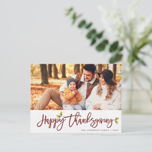 Modernes Foliage Script Erntedank Foto Postkarte (Stehend Vorderseite)