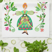 Modernes Folk Art Style Rothaarblütenmädchen Geschirrtuch (Gefaltet)