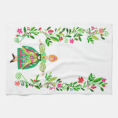 Modernes Folk Art Style Rothaarblütenmädchen Geschirrtuch (Horizontal)