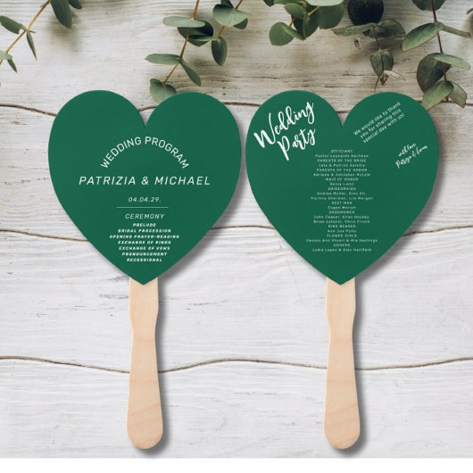 Modernes Forest Green Wedding Programm Handfan Fächer