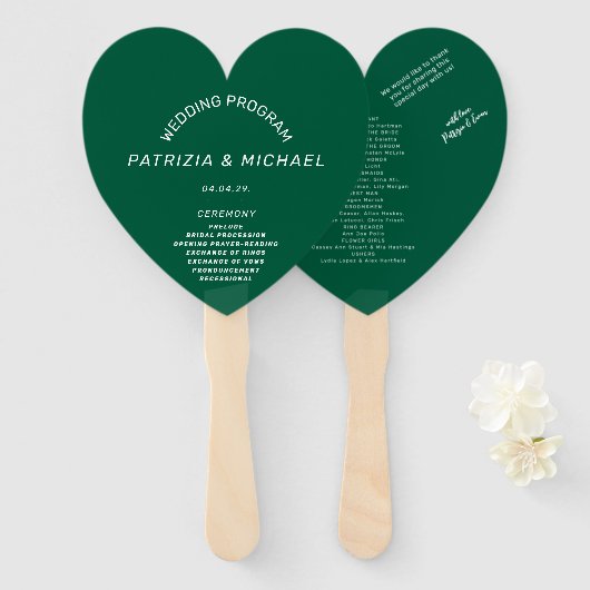 Modernes Forest Green Wedding Programm Handfan Fächer (Vorne und Hinten)