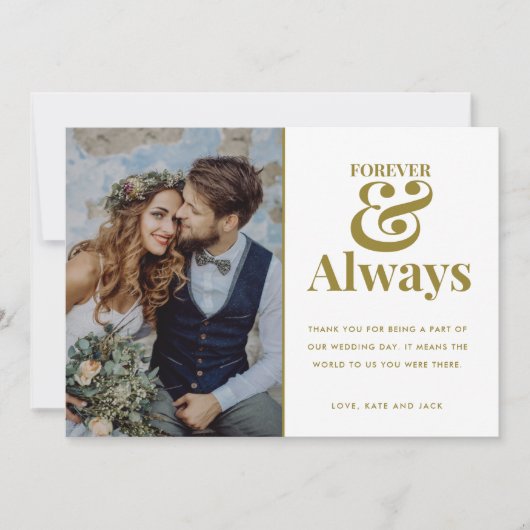 Modernes Forever Gold Foto Hochzeit Vielen Dank Dankeskarte (Vorderseite)