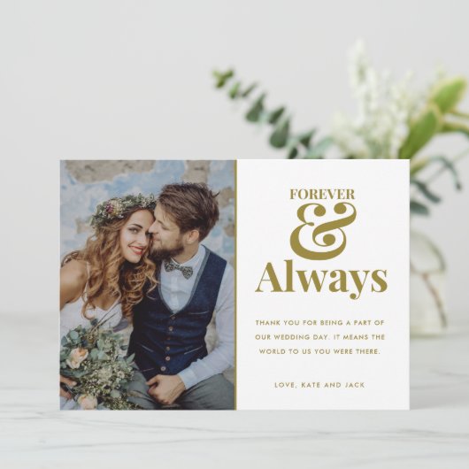 Modernes Forever Gold Foto Hochzeit Vielen Dank Dankeskarte (Stehend Vorderseite)