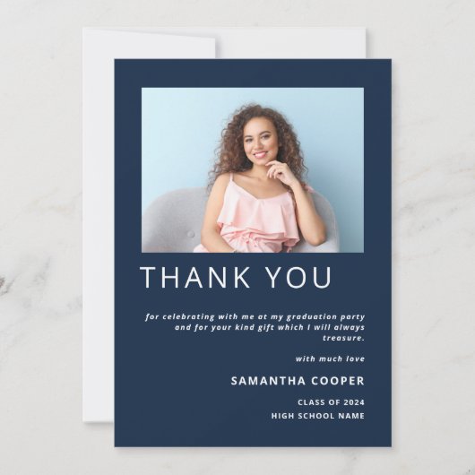Modernes Foto 2024 Abschluss Navy Blue Dankeskarte (Vorderseite)