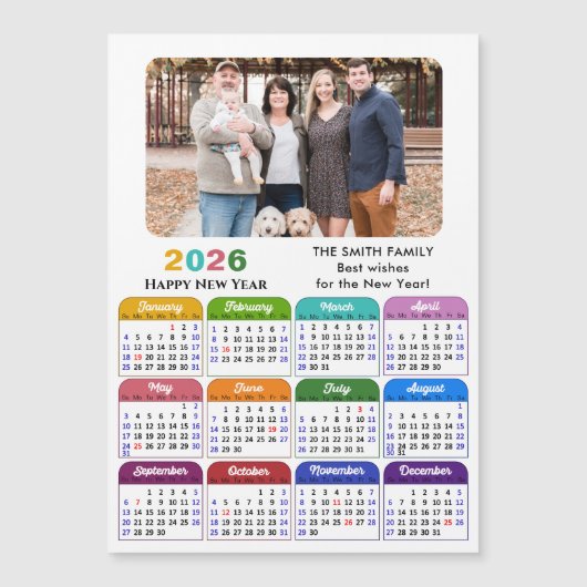Modernes Foto 2026 mit farbenfrohen Kalenderdaten Magnetkarte (Vorderseite)