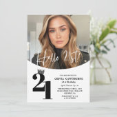 Modernes Foto 21. Geburtstag Schwarz Einladung (Stehend Vorderseite)