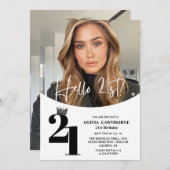 Modernes Foto 21. Geburtstag Schwarz Einladung (Vorne/Hinten)