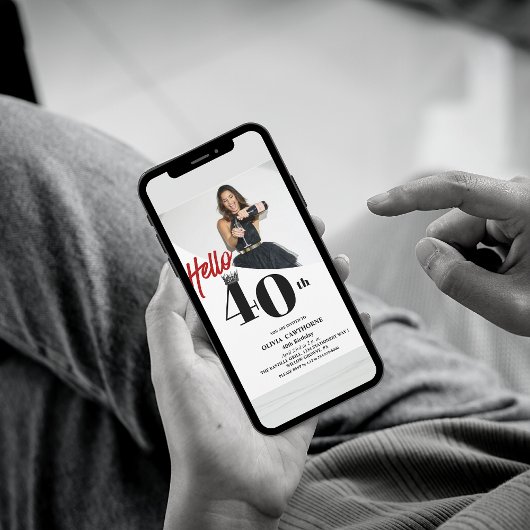 Modernes Foto 40. Geburtstag Schwarz Einladung